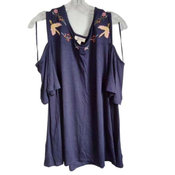 Embroidered Cold Shoulder Top - Picture 2 of 10